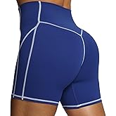 Aoxjox Lexi Lined Workout Biker Shorts for Women Tummy Control High Waisted Exercise Athletic Gym Running Yoga Short 6"