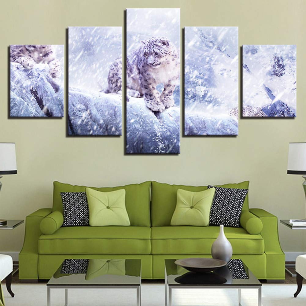 5 Pieces elegant Snow Leopard Paintingscanvas print