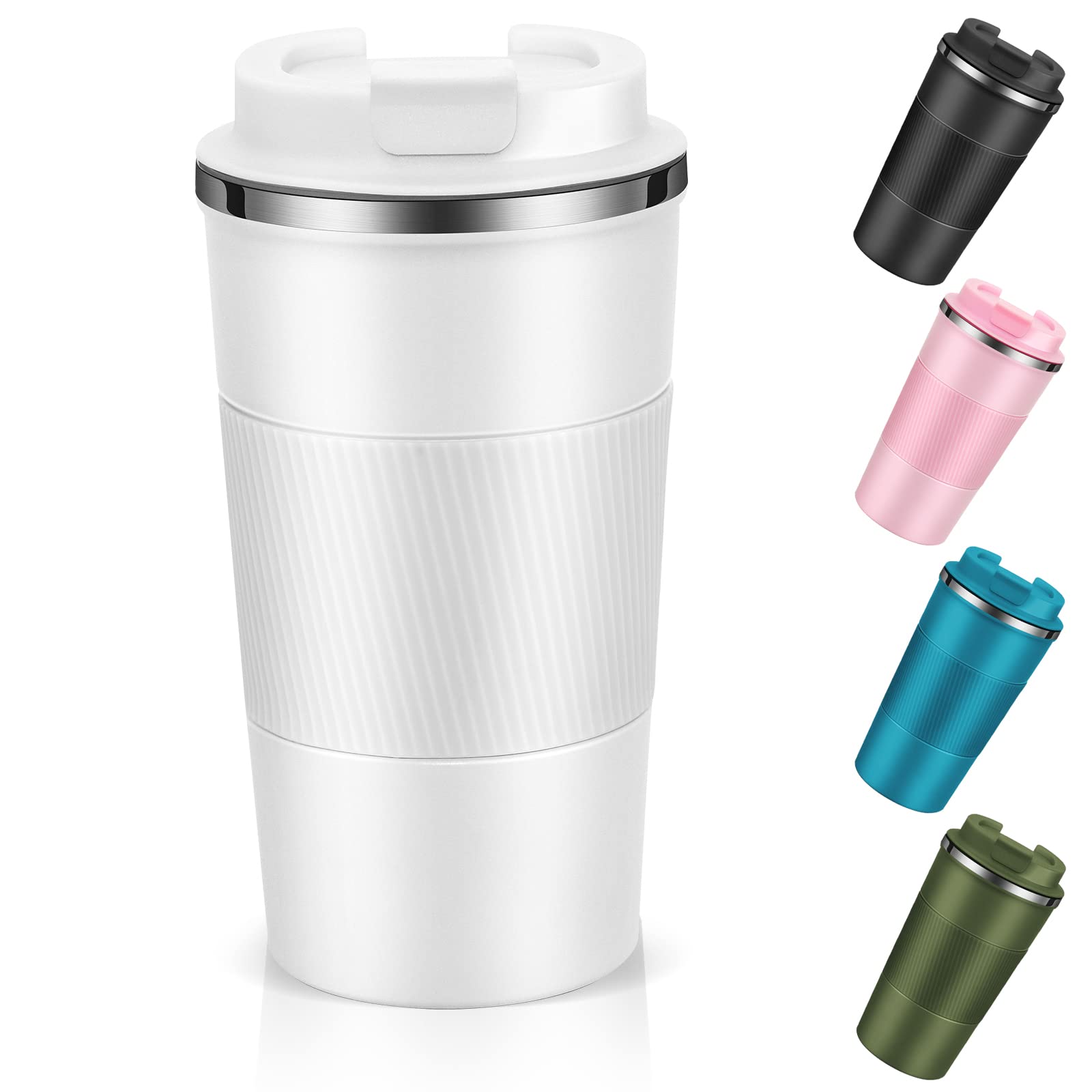 Dycietx Travel Mug with Leakproof Lid, Insulated Reusable Coffee for Hot&Cold Drinks/Tea, Portable Stainless Steel Thermal Takeaway Cup Car/Outdoor/Picnic/ Office/School (510ml White), CM03RD