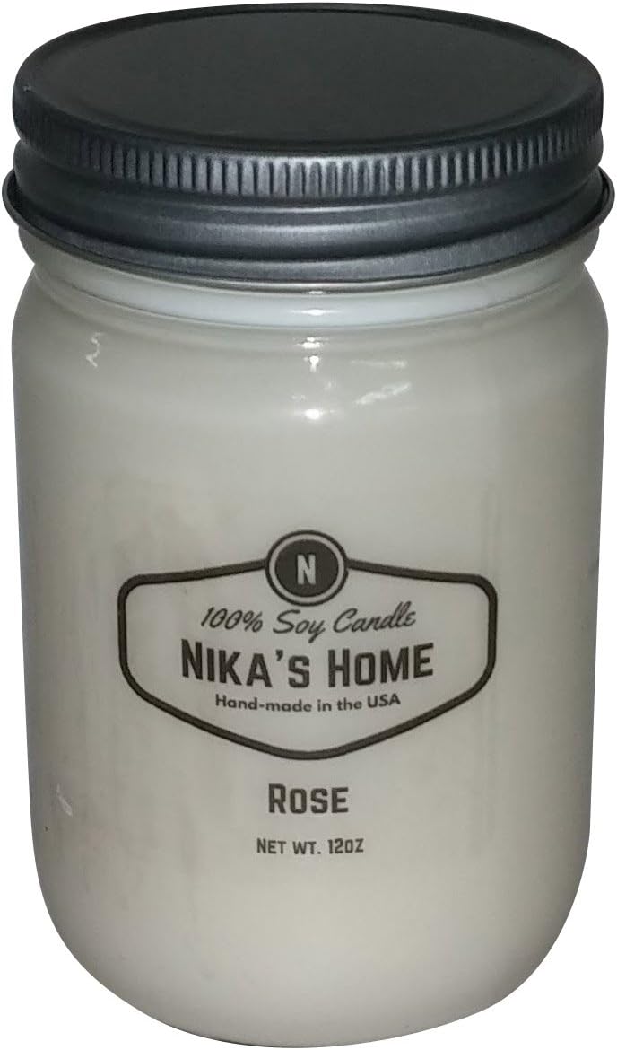 Nika's Home Rose Soy Candle - 12oz Mason Jar