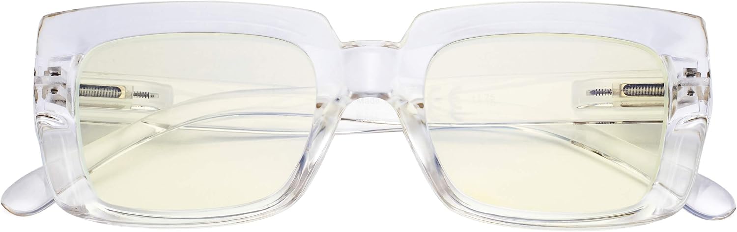 CessBlu Ladies Oversized Blue Light Filter Glasses Blocking UV Rays Computer Readers for Women Reading Oprah Style (Transparent) +0.5