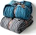 Cable Knit Sherpa Oversized Throw Reversible Blanket Faux Sheepskin Lined Cozy Cotton Blend Sweater Knitted Afghan in Grey White or Turquoise Blue (Charcoal)