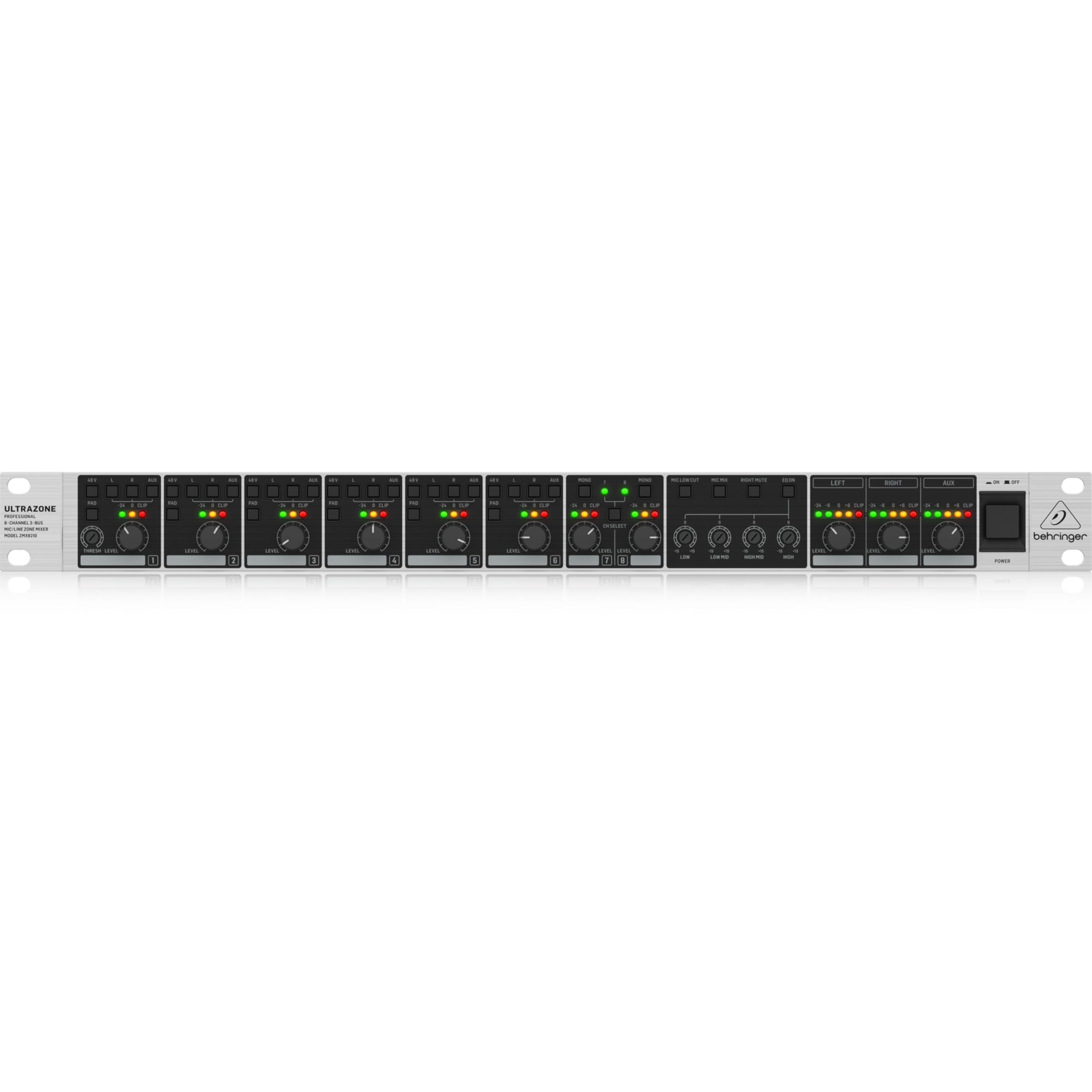 Behringer ULTRAZONE ZMX8210 V2 Mezclador profesional de zona de micrófono/línea de 8 canales y 3 buses con control remoto y puertos de enlace