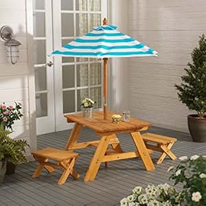 Amazon.com: KidKraft Outdoor Table w/ Benches & Umbrella ...