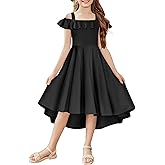 Arshiner Girls Summer Dress Off Shoulder Flutter Sleeve Midi Swing Cassual Formal Dresses with Pocket