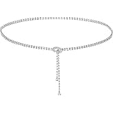 LLOUSSAK Sparkly Belts for Women, Diamond Belts Rhinestone Bling Chain Belts for Dress Sparkle Thin Belts for Women for Wedding Party