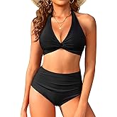 Yonique Women's Two Piece High Waisted Bikini Set Tummy Control Swimsuit Full Coverage Bathing Suit