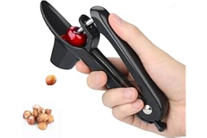 Firjuty Cherry Pitter - Heavy-Duty Olive and Cherry Pitters Corer Tool with Space-Saving Lock Design, Multi-Function Cherries Stoner Seed Remover Tool for Making Cherry Jam (Black)