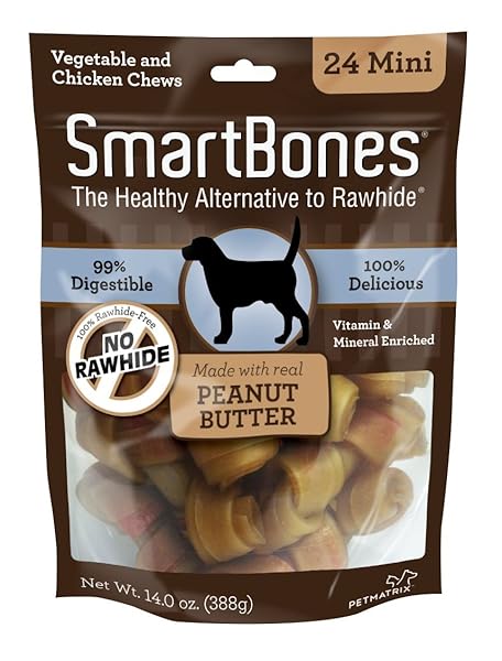 SMARTBONES PEANUT BUTTER DOG CHEW, MINI, 24 PIECES/PACK