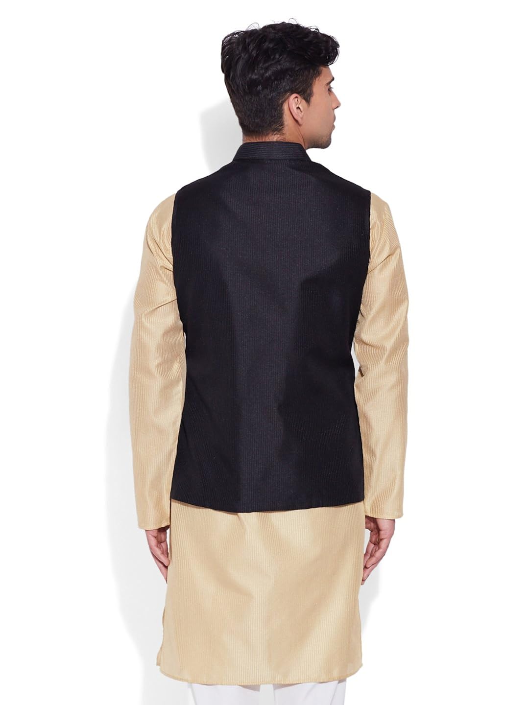 very me men's designer black faux silk textured nehru jacket