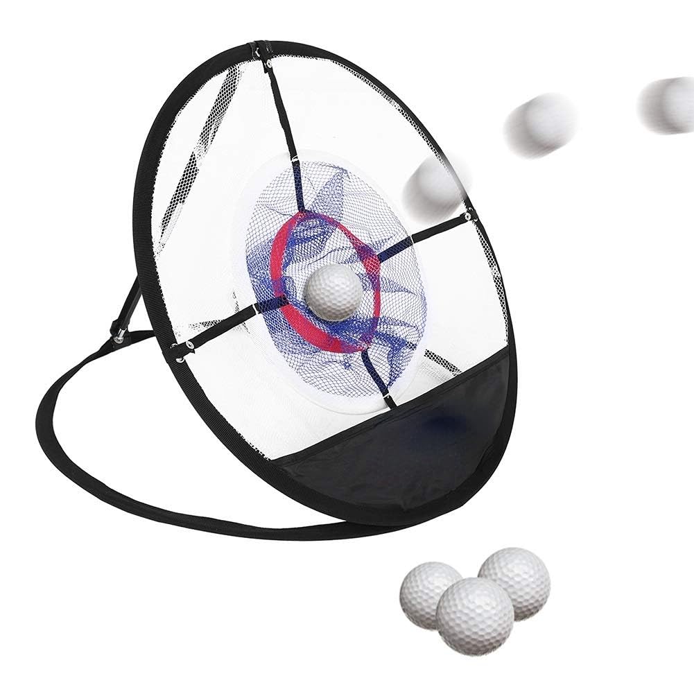 Kuuleyn Golf Balls Net, Black Nylon Mesh Sturdy Wearable Durable Foldable Design Chipping Stands Firmly Collector Bracket Bag Training Accessory with Bag