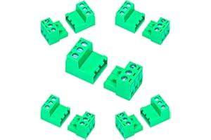 Tcenofoxy 5 Set 5.08mm 3 Pin Male & Female Phoenix Type Connector No Soldering Green PCB Screw Terminal Block 3 Pole
