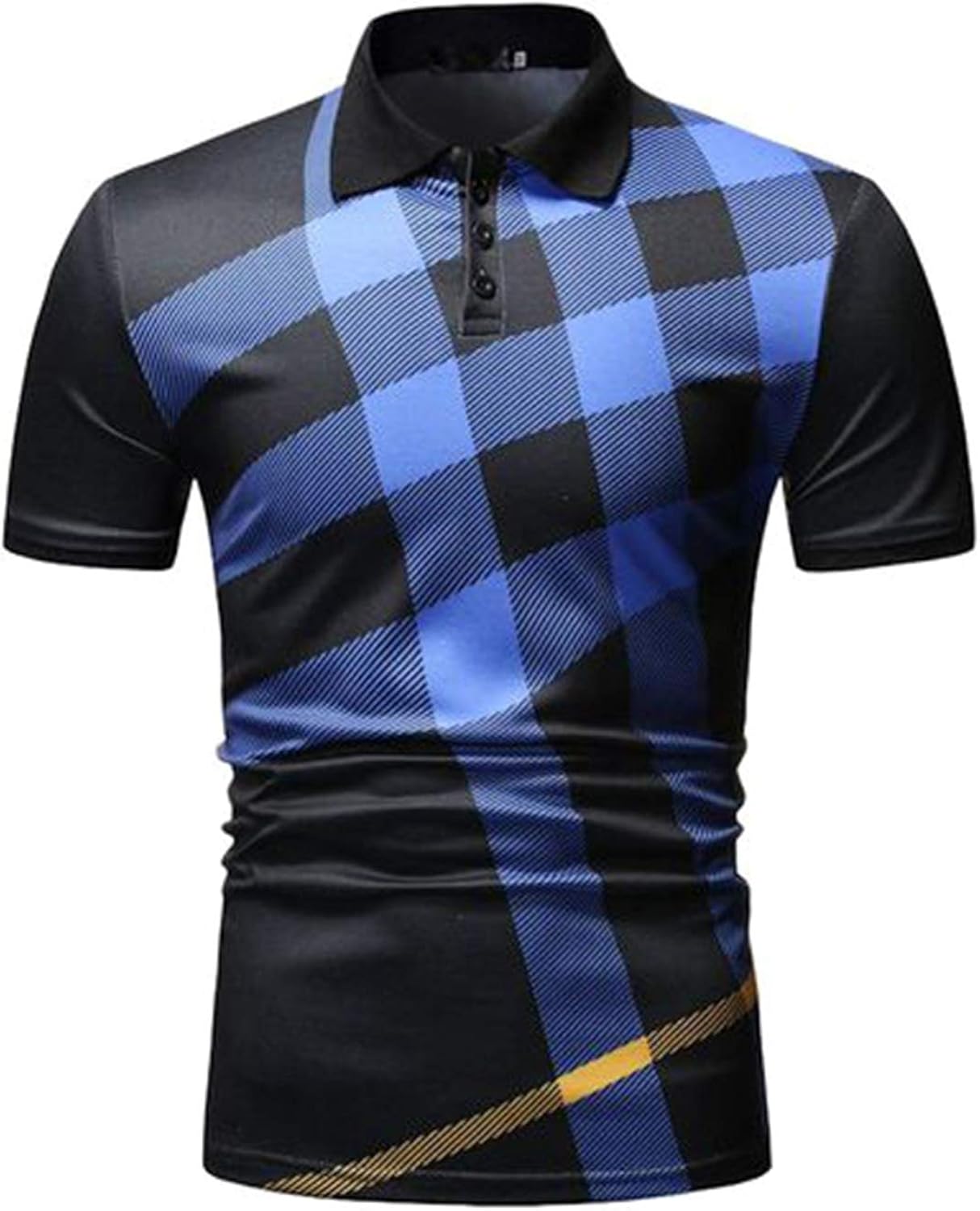 Summer Polo Shirt Men Plaid Pattern Men's Casual Polo Shirt Lapel Short Sleeves Breathable Men's
