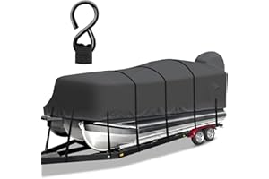 Cerumute Pontoon Boat Cover, Heavy Duty 900D Waterproof Pontoon Cover with Motor Cover and Windproof Adjustable Metal Buckle, 25-28 ft, Black