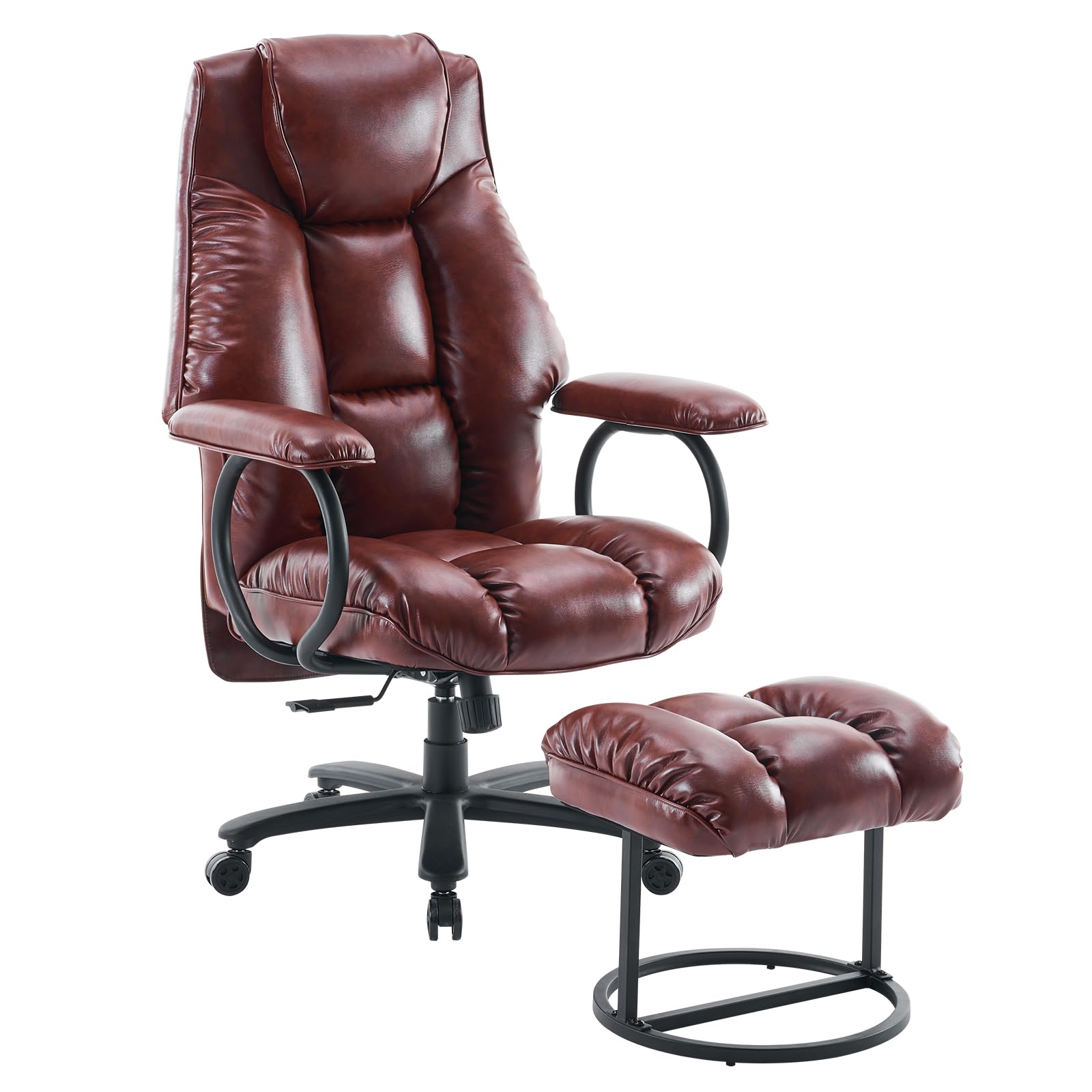 Photo 1 of ATMILD Office Chair Big and Tall, High Back Executive Chair with Ottoman, 400 lbs, Ergonomic Office Chair with Padded Armrest, PU Leather (Brown)