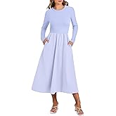 ANRABESS Long Sleeve Midi Dresses for Women 2025 Fall Fashion Casual Rib Knit Patchwork Tight Top Modest Flowy Dress Pocket