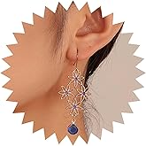 Andelaisi Boho Blue Crystal Flower Dangle Earrings Vintage Sapphire Flower Earrings Gold CZ Blue Earrings Personalized Flower Sapphire Drop Earrings Jewelry for Women