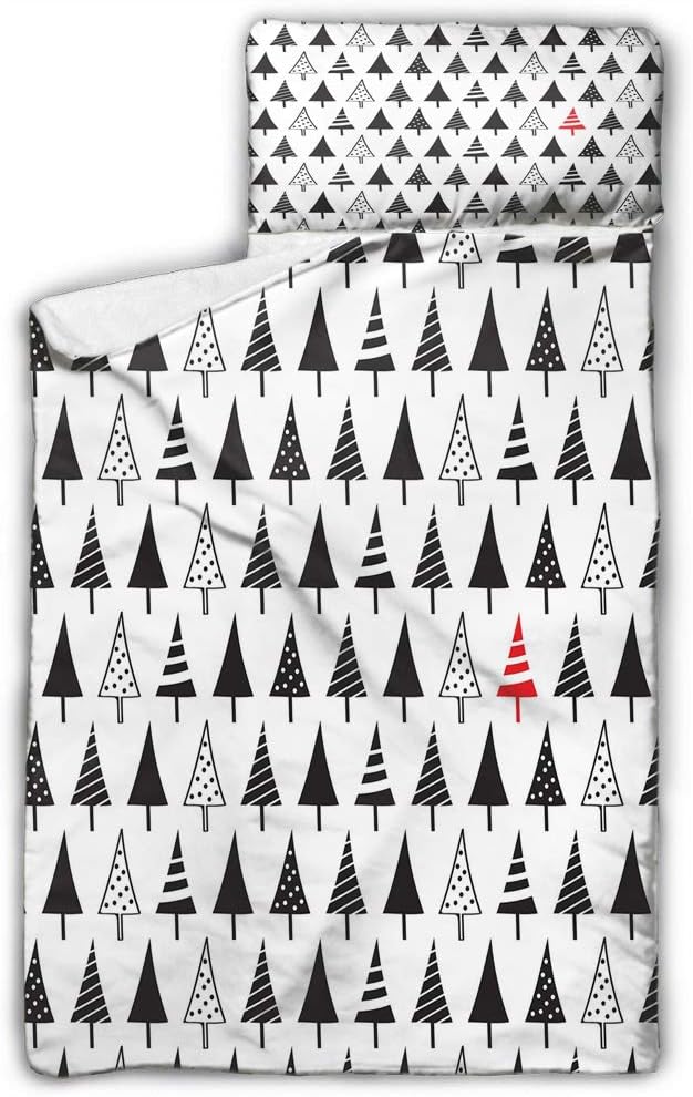 Christmas Daycare Toddler Nap Mat Sharp Triangle Winter Trees with Striped and Dotted Patterns and One in Red Black White Red Daycare and Sleepovers 43X21 INCH