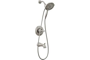 Delta Arvo 14 Series Brushed Nickel Bathtub Shower Faucet Set with In2ition 2-in-1 Dual Shower Head with Handheld Spray Combo, Valve Trim Kit, Spotshield Stainless 144840-SP-I (Valve Included)