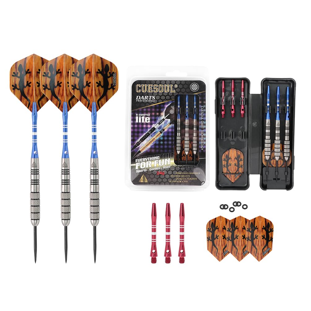 CUESOUL 90% Tungsten Steel Dart 24 Grams Darts Set Center Weighted Enhanced Control, Knurled Surface Supergrip, Aluminum Shafts Case(CSTSTD028-24)