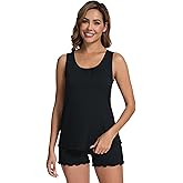 WiWi Womens Sleeveless Pajama Set Summer Sleepwear Soft Pjs Sets Tank Top Shorts Loungewear Viscose from Bamboo S-XXL