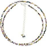 NJCRAFT Natural Gemstone Faceted Beaded Necklace for Woman| Silver Plated Gem-stone Necklace | Beads 2–3 mm | Adjustable Chain 16+2 Inch