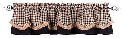 Home Collections by Raghu 72x15.5, Black and Nutmeg Heritage House Lace Fairfield Valance