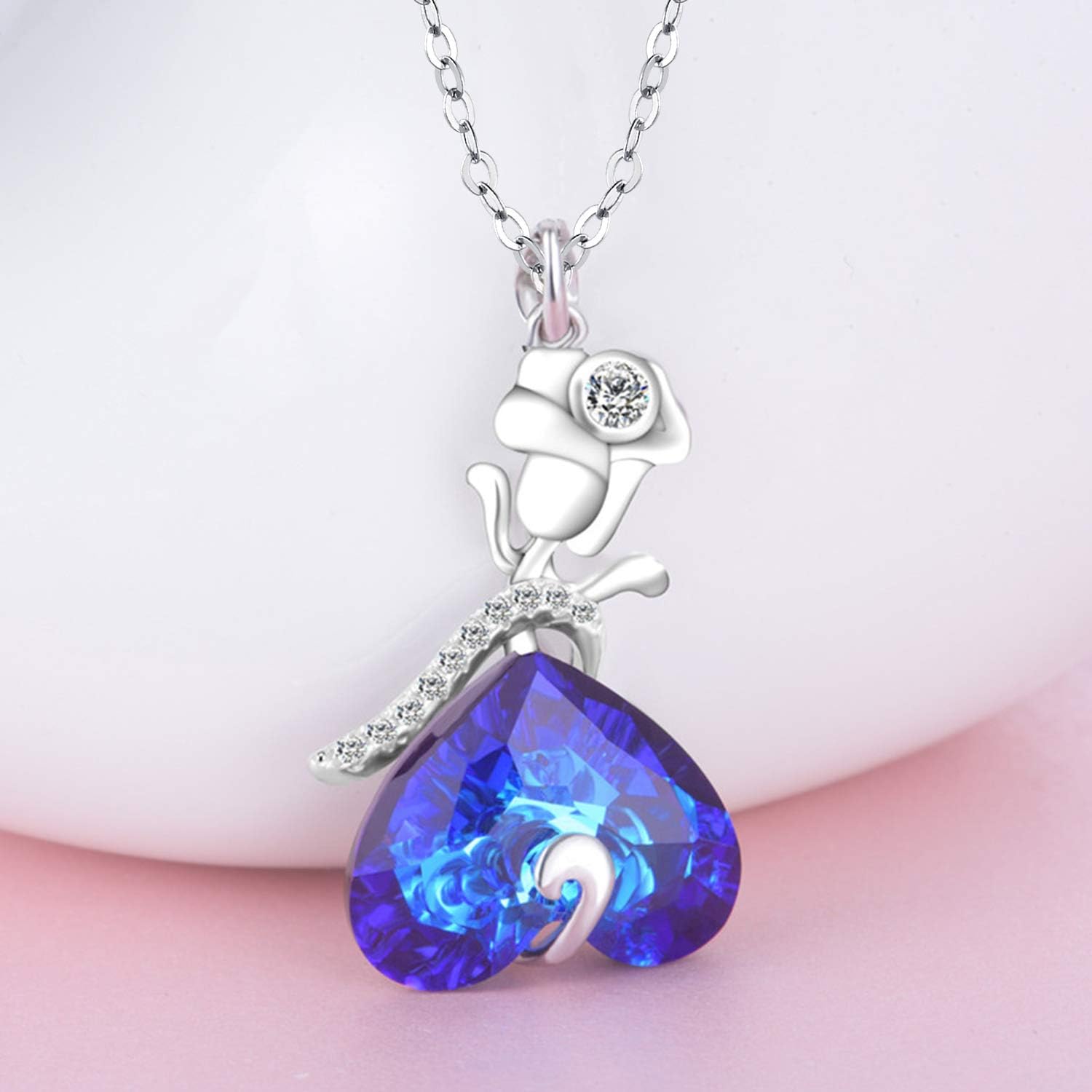 praymos Blue Crystal Pendant Heart Necklace for Women Anniversary Jewelry for Her - Image 4