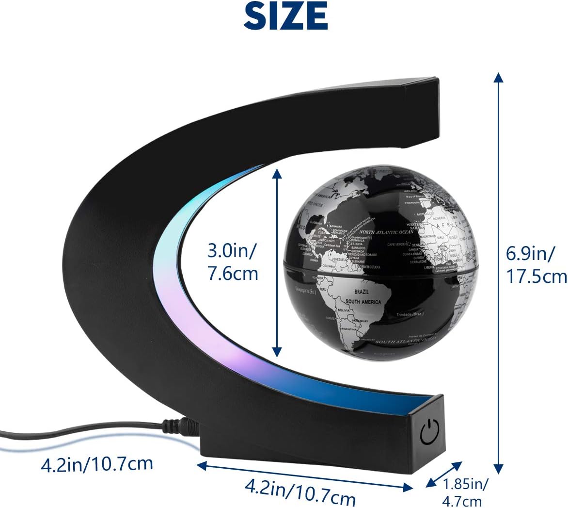 Surplex Floating World Globe with Colored LED Lights C Shape, Magnetic Field Levitation World Map Globe Gravity Educational - Image 3