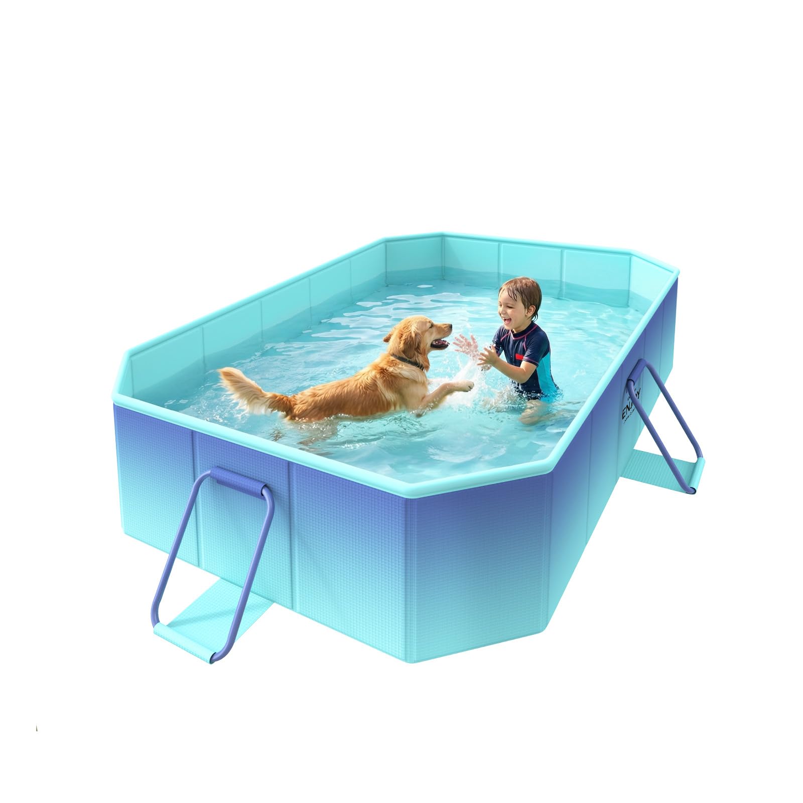 HeySplash Foldable Pool, Non-Inflatable Swimming Pool with Rigid Puncture-Proof Hard Composite Board, Kiddie Pool Outdoor Pool, Adults & Kids Pool for Backyard Garden Dog Pool 59"×45"×17", Ice Blue