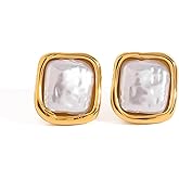 RAUCHBE Chunky Gold Pearl Earrings For Women Big Baroque Pearl Earrings Unique Square Earrings Trendy Jewelry