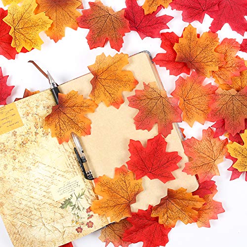 HAKACC Fake Autumn Leaves, 300 PCS Artificial Maple Leaves Autumn Leaves for Weddings Autumn Parties Art Scrapbooking and Decorations