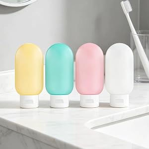 New Model 4 Pack Refillable Cosmetic Squeeze Bottles, Travel Bottles for Toiletries, Portable Travel, Multicolor 1