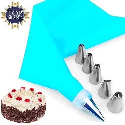 Bulfyss Stainless Steel 6 Nozzle,1 Coupler & 1 Reusable Icing Bag Kit for Cup Cake, Muffin, Cake