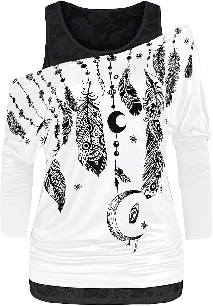 maglietta con piume sulle spalle