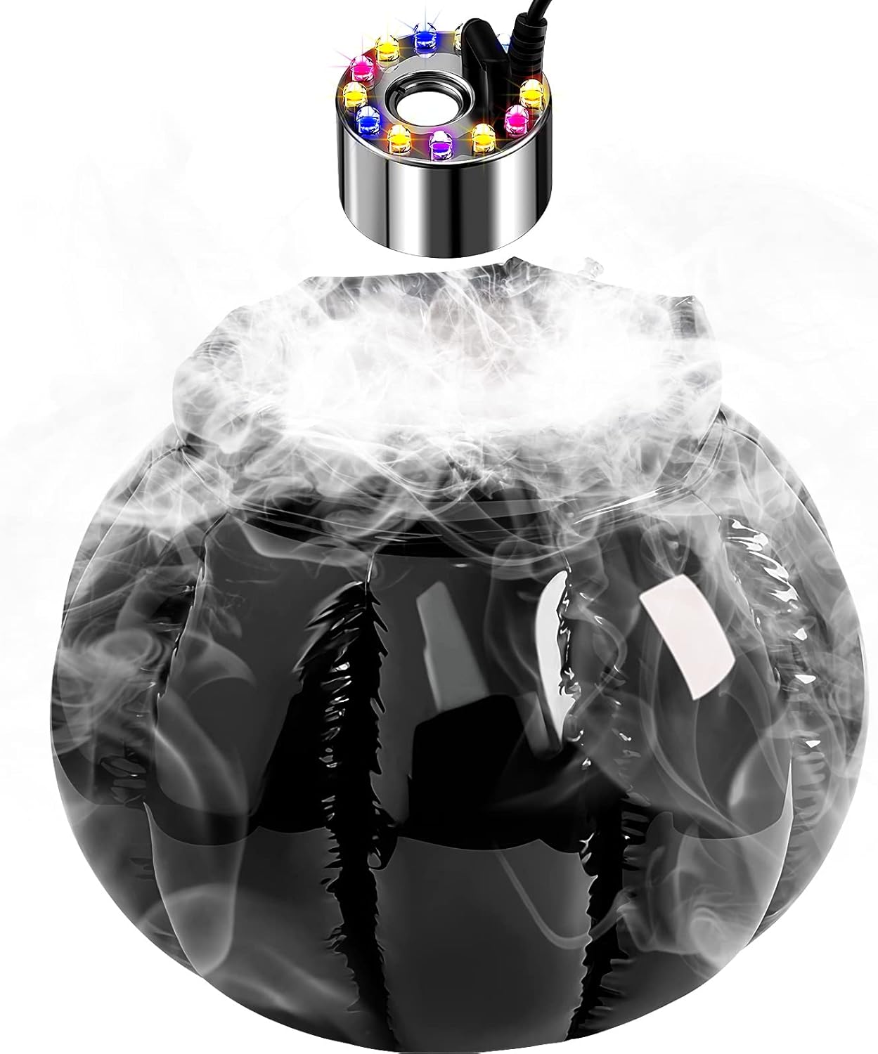 Indoor Fountains & Accessories - CHENGU Halloween Mist Maker Fogger Led Witch Cauldron Fog Maker Black Plastic Cauldron Colourful Water Fountain Pond Mist Machine Halloween Cauldron Decorations for Halloween Party Gift Decor (4)
