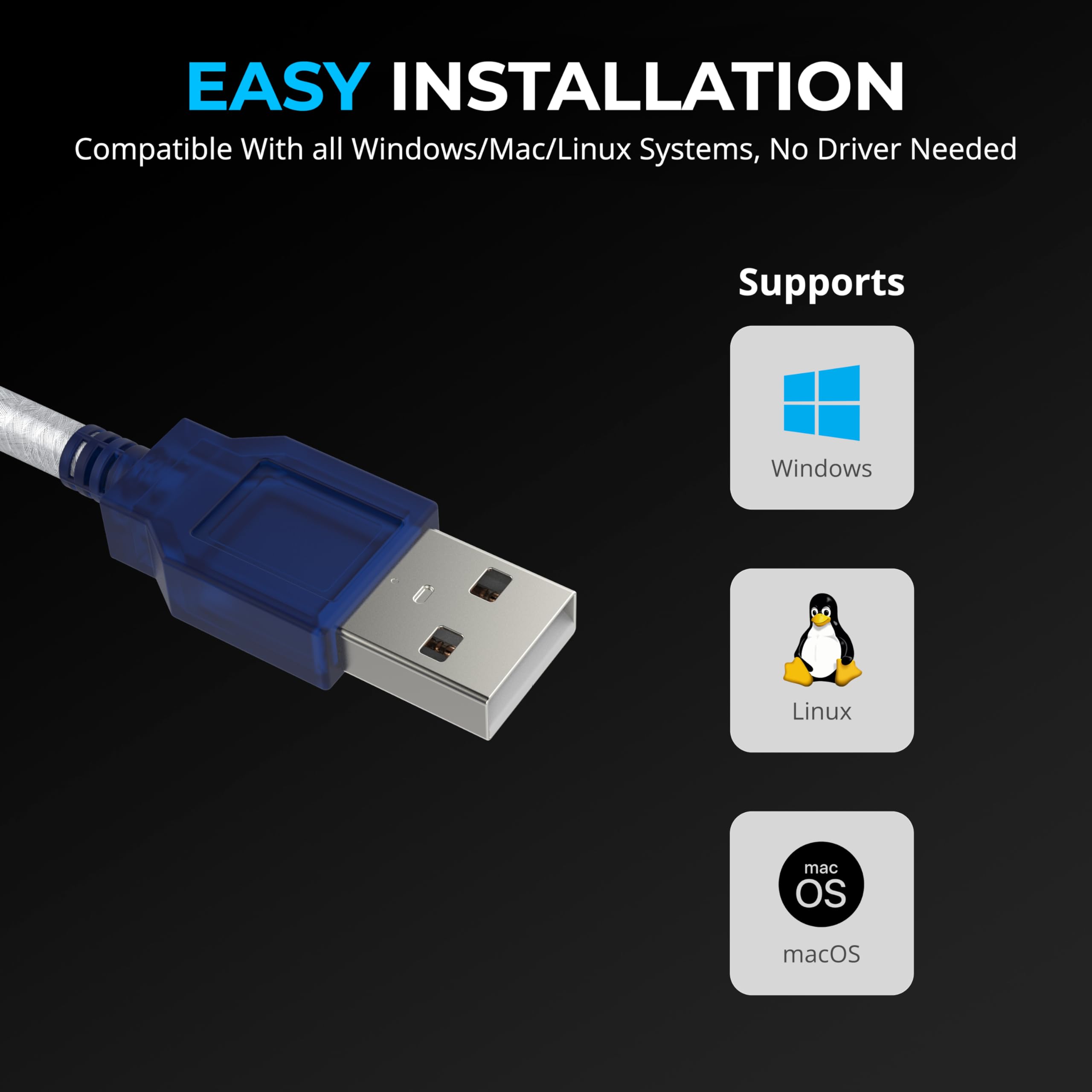 SABRENT USB 2.0 to Serial (9 Pin) DB 9 RS 232 Converter Cable, Prolific Chipset, HEXNUTS, [Windows 11/10/8.1/8/7/VISTA/XP, Mac OS X 10.6 and Above] 2.5 Feet (CB-DB9P)