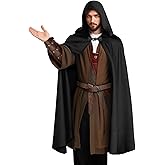 Medieval Velvet Cloak with Hood, Renaissance Hooded Cape Knight Wizard Costume Robe Men Women for Halloween Cosplay