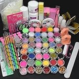ReNext 28 in1 Combo Set Professional Acrylic Liquid Nail Art Brush Pen Glue Glitter Strip Shimmering Powder Hexagon Slice Toe Finger Separator Buffer Block Deco Tips Tool Kit