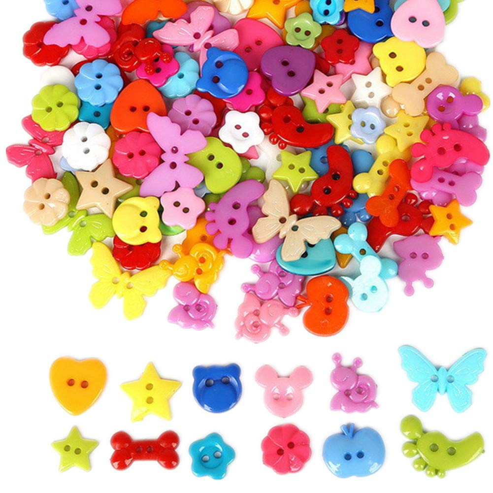400pcs Cute Animal Fruit Heart Star Resin Buttons 2 Holes Small Sewing Decorative Buttons Beads Charms for Jewelry Scrapbooking Painting Crafts Embellishments(Mixed)