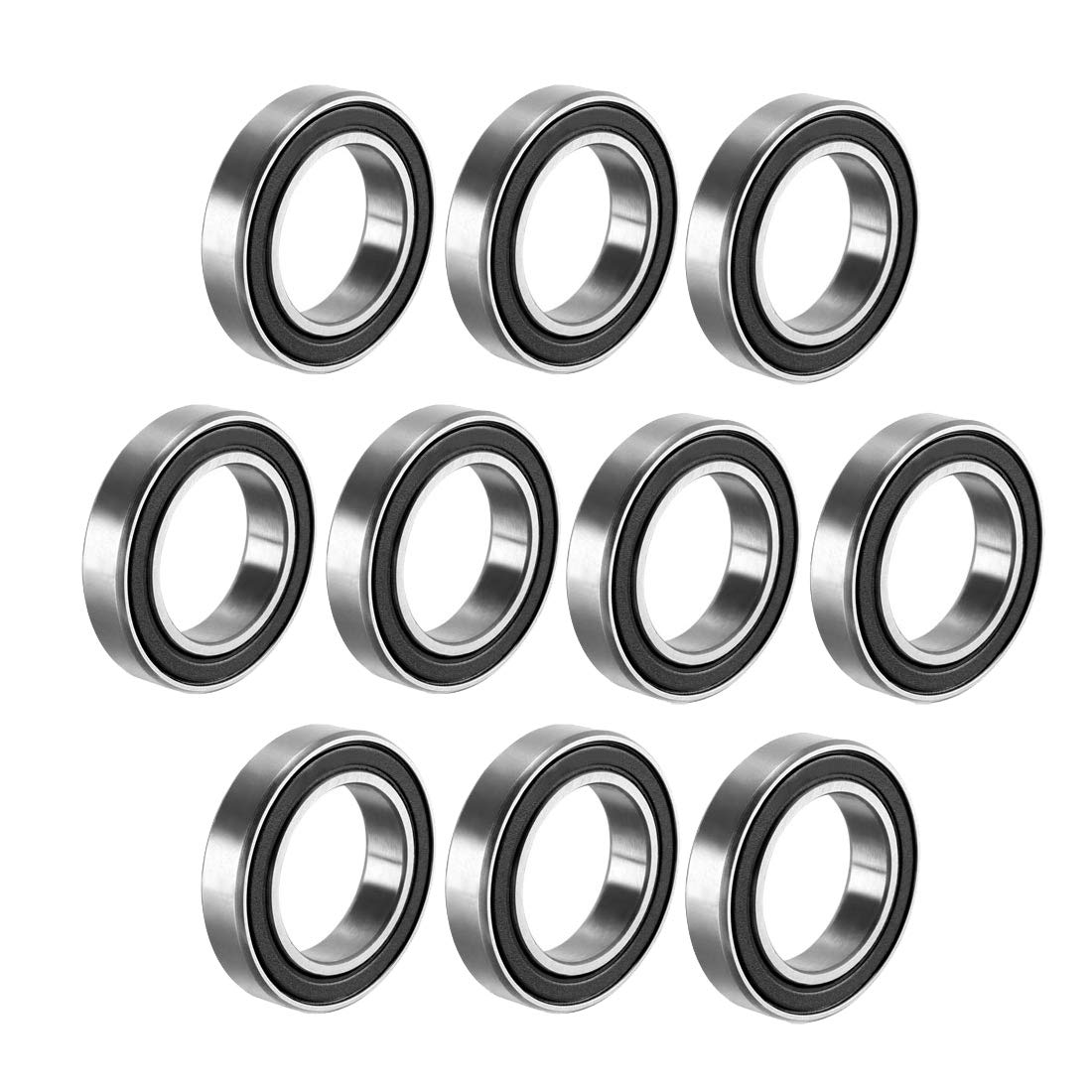 sourcing map 6802-2RS Deep Groove Ball Bearing Double Sealed 1180802, 15mm x 24mm x 5mm Carbon Steel Bearings (Pack of 10)