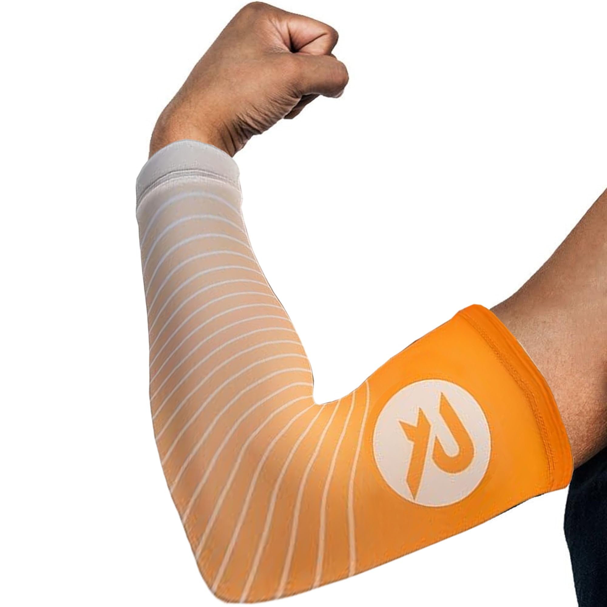 Raquex Sport Arm Compression Sleeves (2 Pack) - 5 Colours - Anti Slip Sleeves for Lower & Upper Arms & Elbow Support (Orange, Small)
