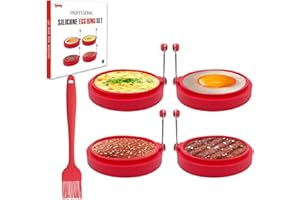 Yubng Silicone Egg Rings, 4 Pack Nonstick Egg Cooking Rings, 100% Food Grade Egg Mcmuffins Mold for Frying Eggs, Pancake and Omelet (Red)