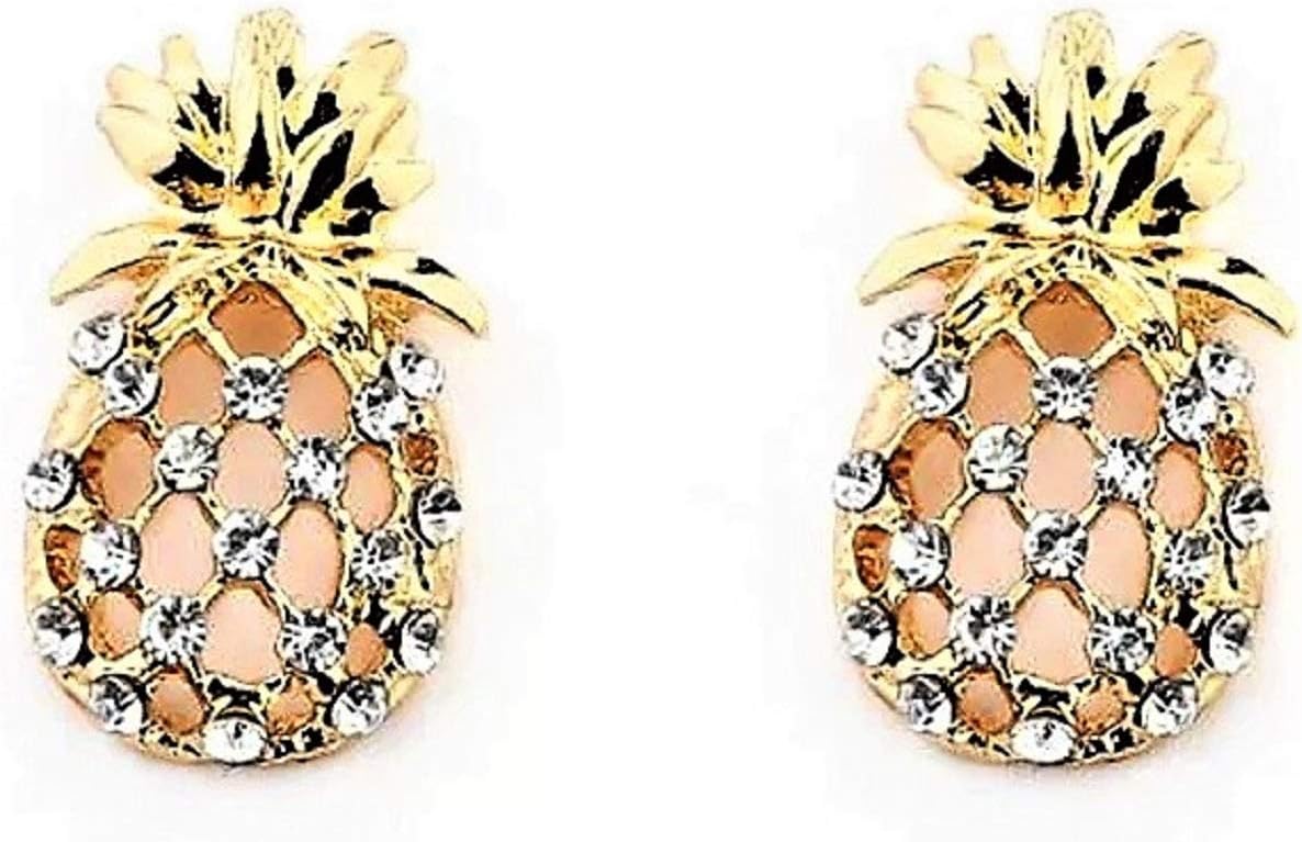 Super Cute Hypoallergenic Rhinestone 18k Gold Plated Pineapple Stud Earrings