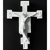 Semeid San Damiano Crucifix Wall Cross White, 10'' Jesus Christ Wall Crucifix large, Resin Jesus Statue Catholic Cross for Wall,Home Office, Religious Gift