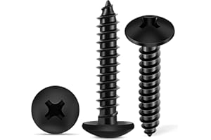 100 PCS #6 X 1-1/2 inch 18-8 (A2) Stainless Steel Truss Head Phillips Wood Screws, Black Coated Full Thread No.6 X 1-1/2'' Multipurpose Screw by TPOHH