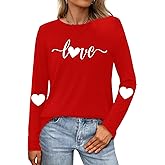 VQD Women's Valentine's Day Shirt Valentine Love Heart Long Sleeve T-Shirt Lover Girlfriend Tops