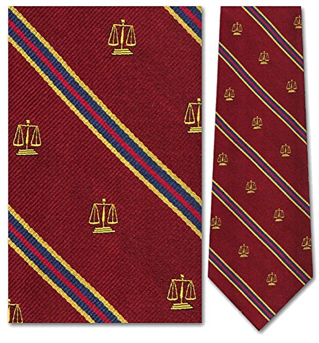 Mens 100% Silk Burgundy Stripe Legal Scales of Justice Tie Necktie