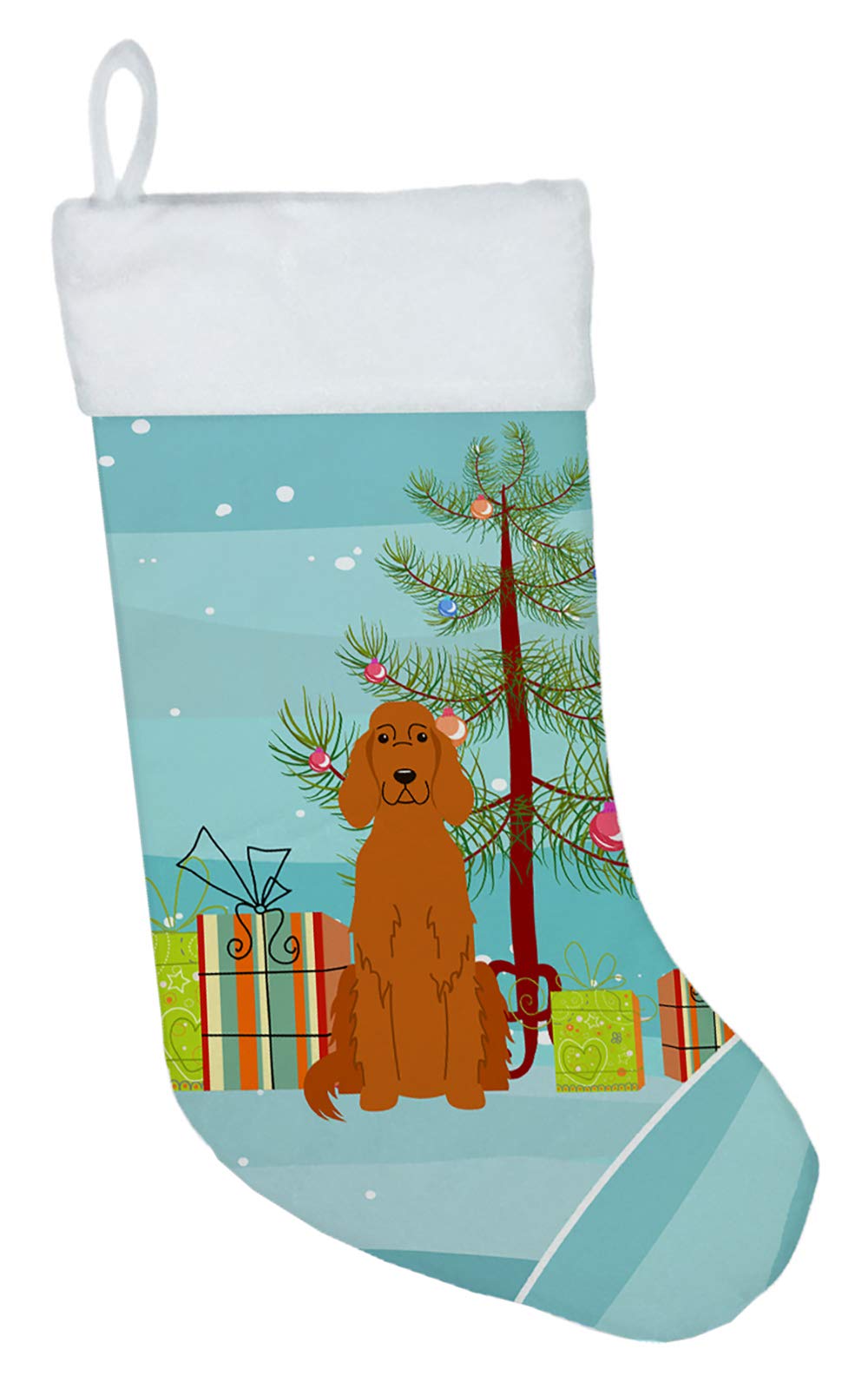 Caroline's Treasures Merry Christmas Tree Irish Setter Stocking, Polyester, Multicolor, L