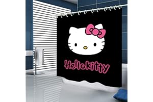 StarBlue-HGS Cartoon Kitty Lovely Cat Waterproof Shower Curtain Set Princess Kitten Little Cat Bathroom Bathtub Mat Toilet Cover Mat Set (E)